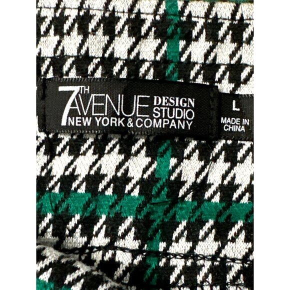 7th Avenue Large Houndstooth Plaid Pants Green Black Stretch Flare Work Trousers - Picture 4 of 10